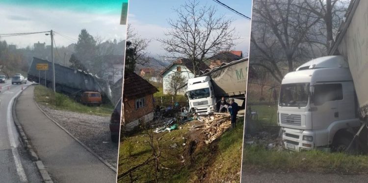 Kamion sletio sa magistralnog puta i skoro udario u kuću