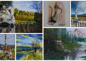 Mehmedalija Mehmedović (džamija u Kalesiji), Mehmedalija Mehmedović (drvo pejzaž), Selma Suljaković (ruže i džamija), Enes Imamović (rijeka/potok i planine), Enes Imamović (ibrik), Fikret Ćurić (pejzaž).