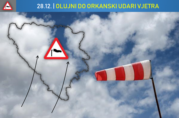 Upozorenje: Olujni i orkanski vjetrovi širom BiH