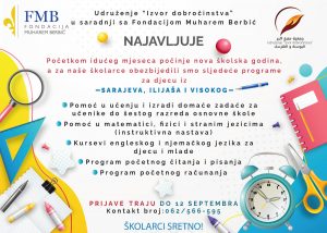 Prijavite se: Instruktivna nastava za školarce iz Sarajeva, Ilijaša i Visokog