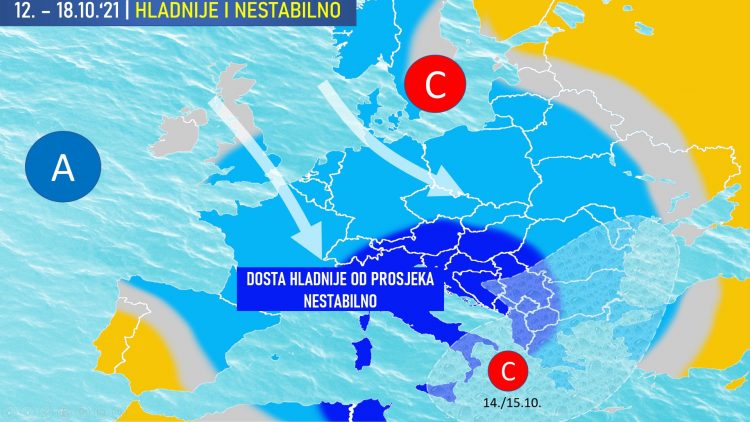 Hladnije vrijeme i ispodprosječne temperature do kraja sedmice