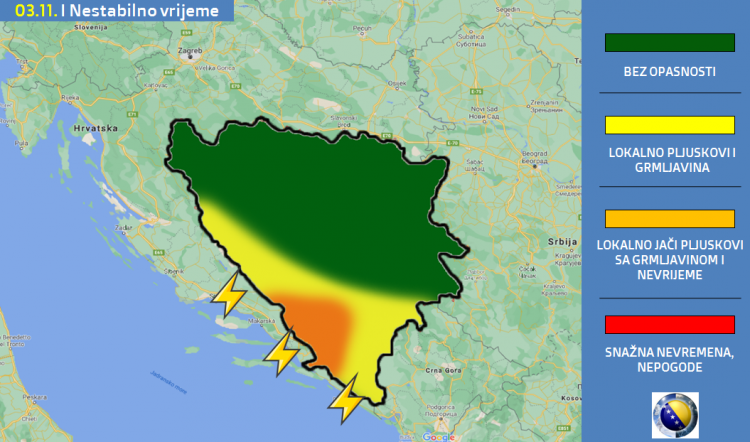 U srijedu naoblačenje uz kišu i jak vjetar