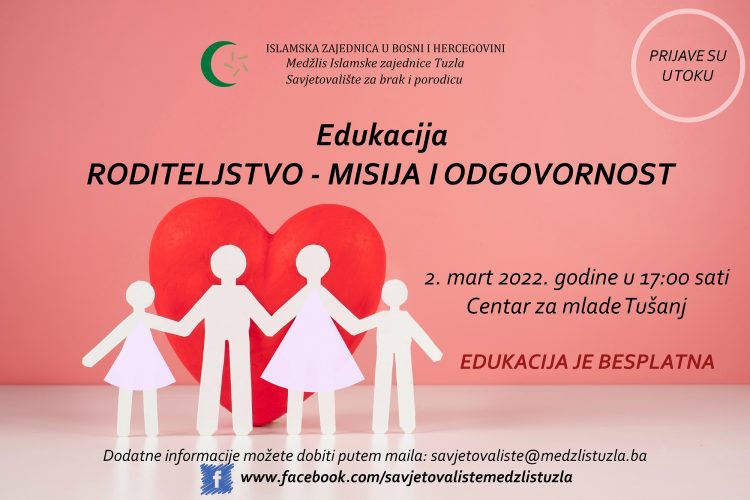Edukacija “Roditeljstvo – misija i odgovornost” – prijave u toku