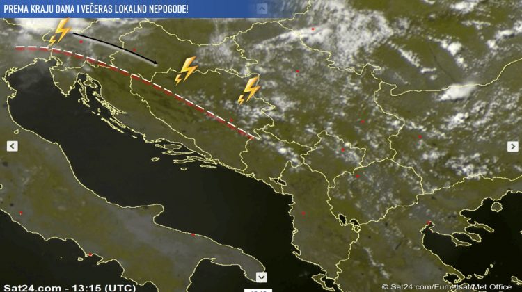 Večeras lokalno jači grmljavinski pljuskovi i nepogode