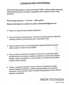 Kalesija: Literarni natječaj “Budi promjena” za učenike osnovnih i srednjih škola