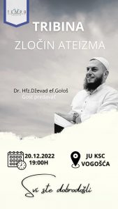 Poziv na tribinu u Vogošći: Zločin ateizma